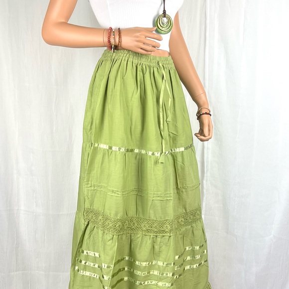 Cottagecore Long Skirt Olive Green - Picture 4 of 13